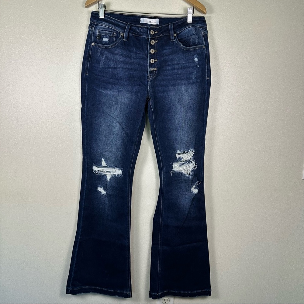 KANCAN Jaden Mid Rise Flare Women's 30 Distressed Stretch Denim Jeans - Picture 2 of 9
